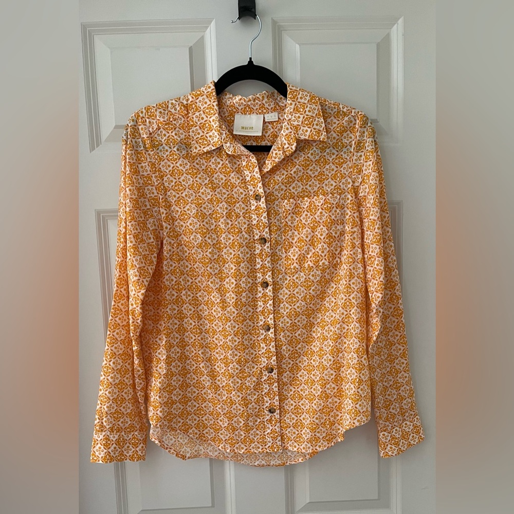 ANTHROPOLOGIE Maeve Top Petrin Button Down
Shirt orange yellow pattern size 4